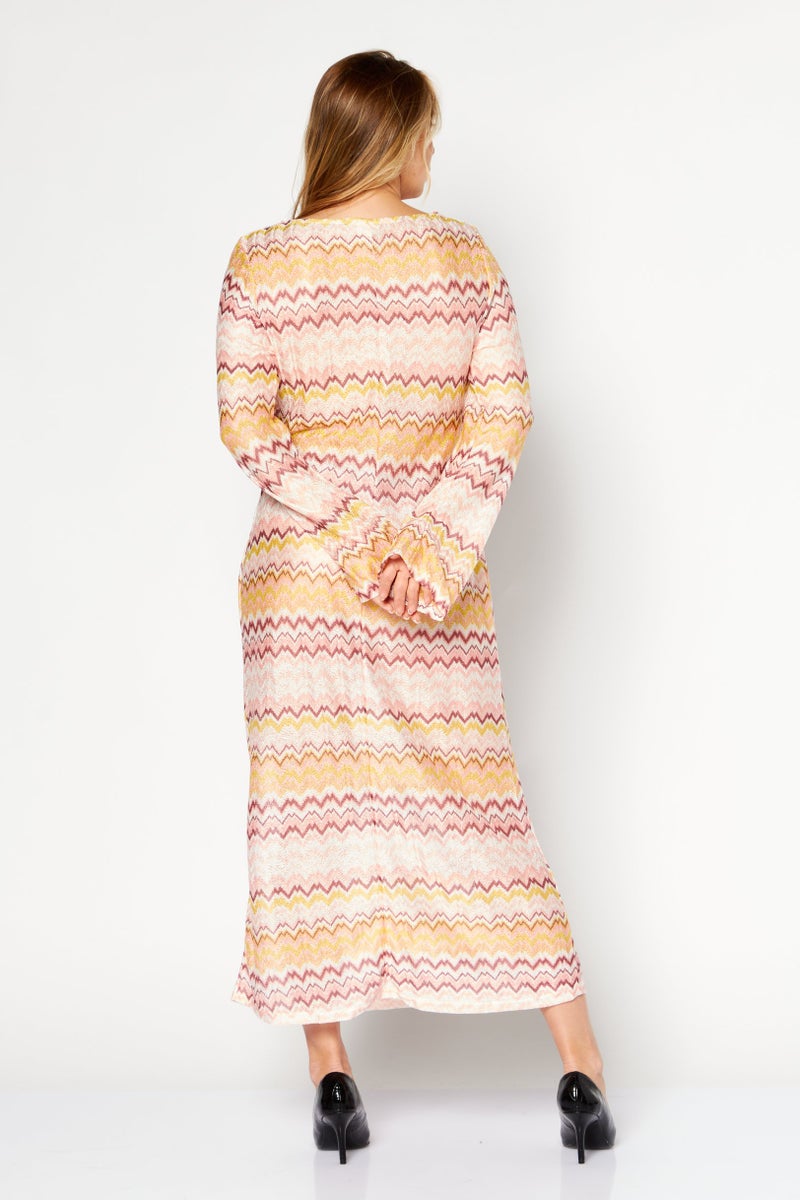 RIVER ISLAND فستان ماكسي مقصوص بنمط هندسي للنساء، تركيبة وردية - Image 4